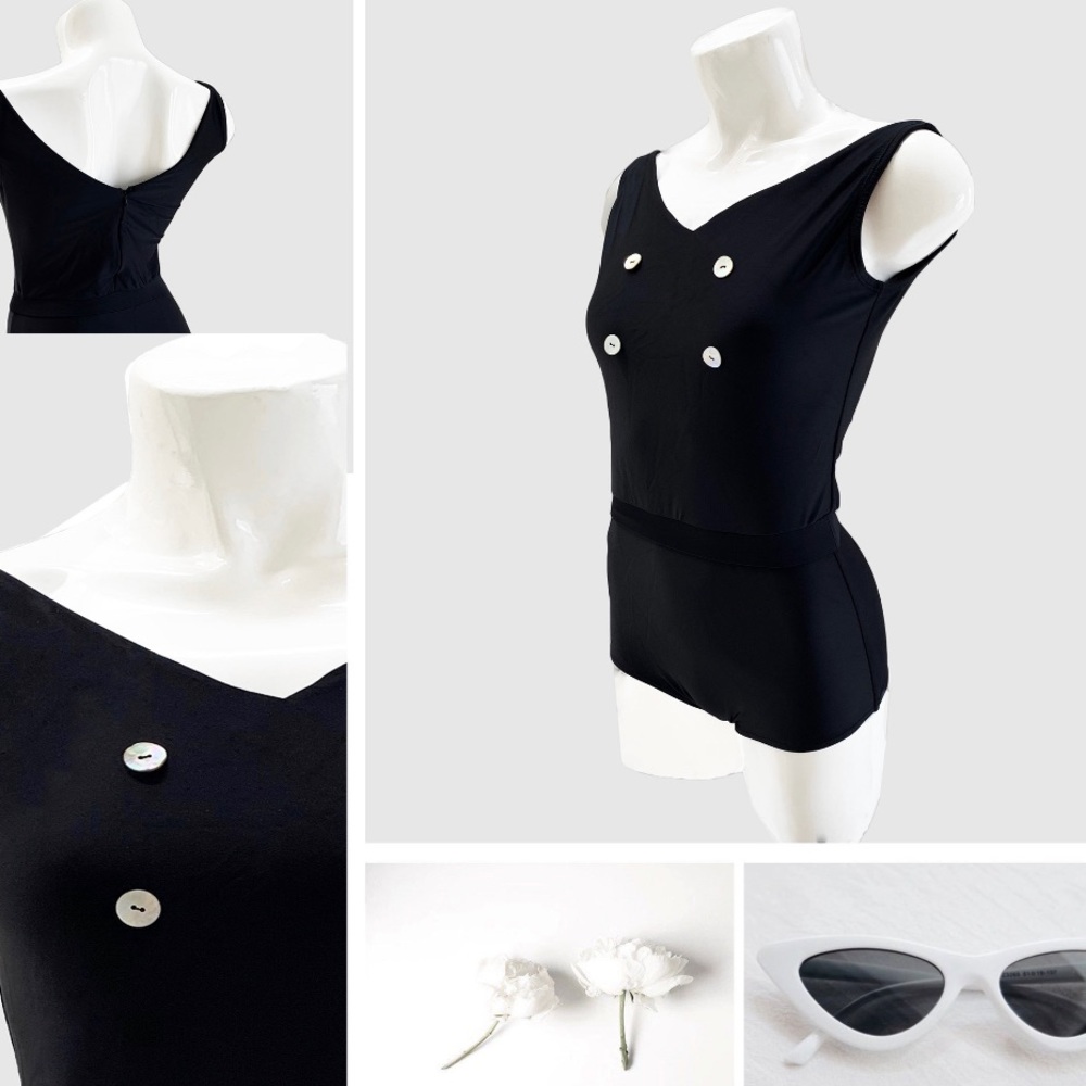 One Piece Swimsuit with Shell Buttons (Hand Made)